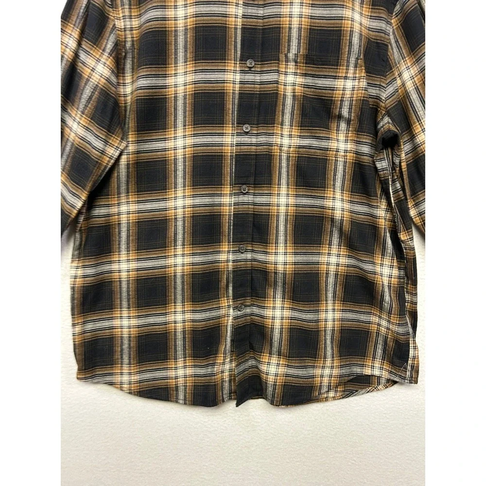 Dark Academia Banana Republic Mens Large Black Brown Plaid Untucked Button Down